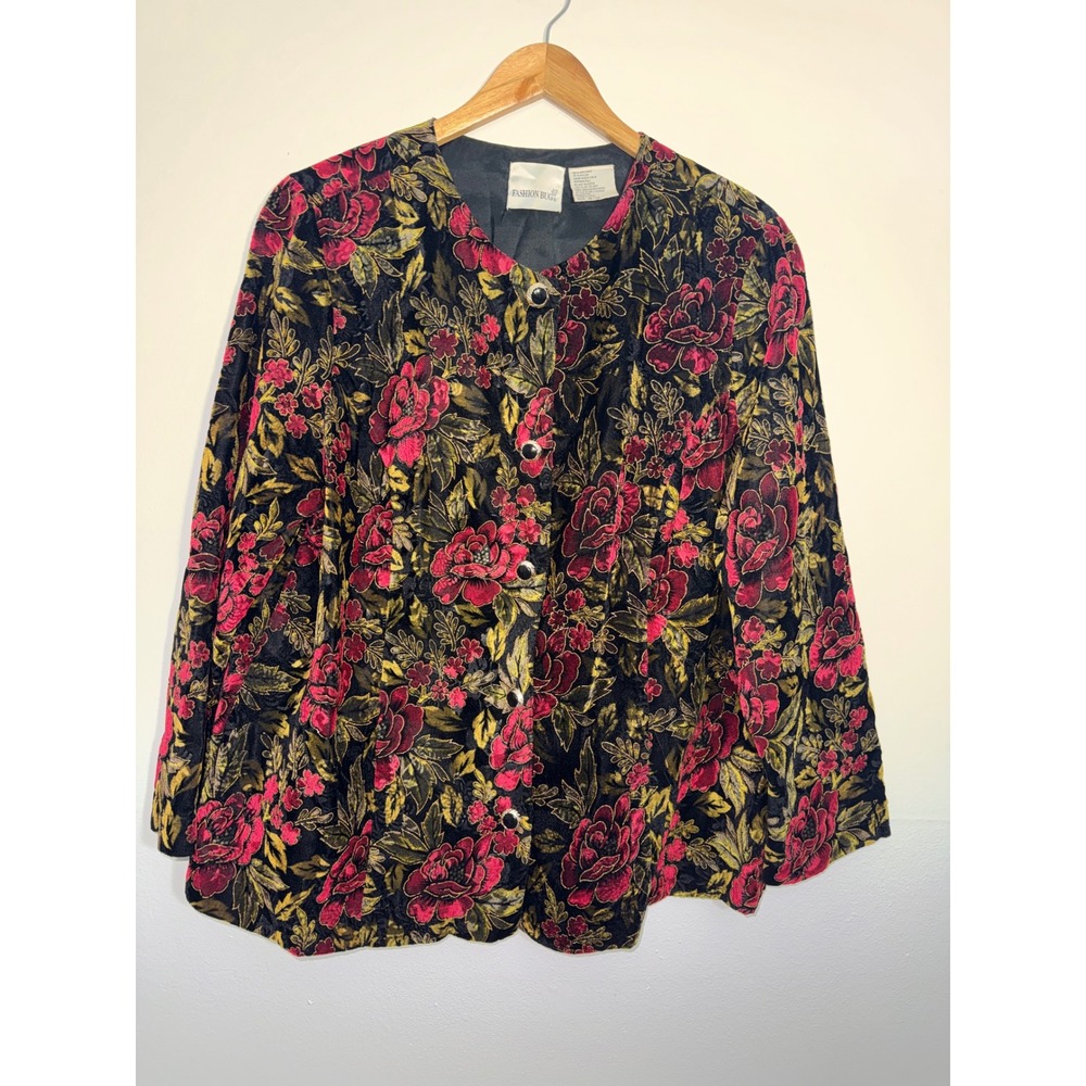 Vintage Fashion Bug Floral Velvet Jacket 18/20 Plus Size 90s Y2K Romantic Goth